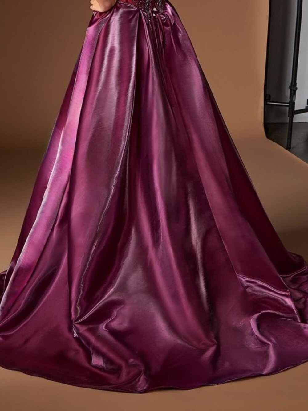 New Plum Noir Liquid Organza Gown w/ Beads Embroidery & Mermaid Cut CDS568 - Picture 8 of 8
